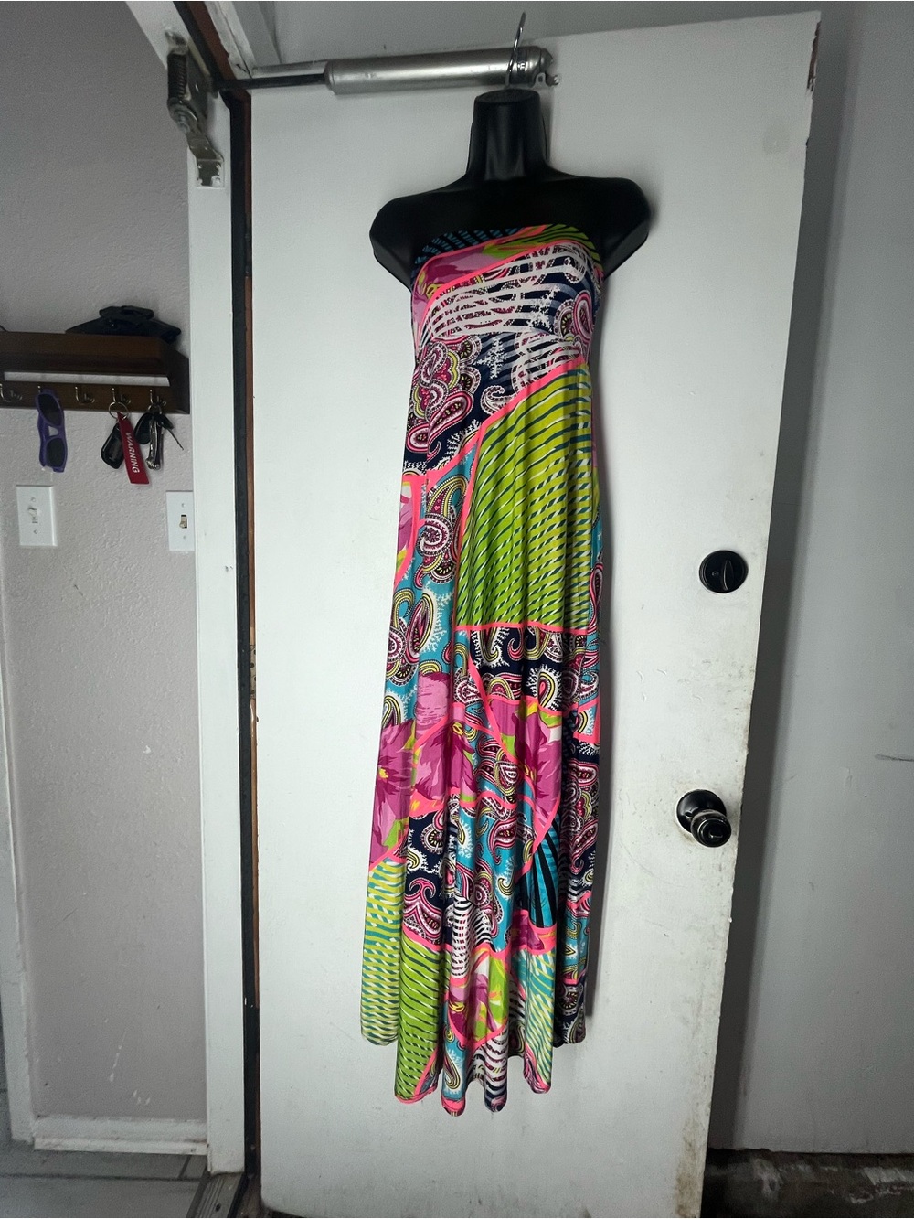 Strapless Multicolor Maxi Dress - Pink & Green